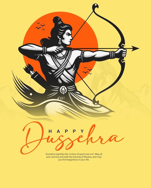 Happy Dussehra and Subh Vijayadashami with ravan dahan social media post banner template