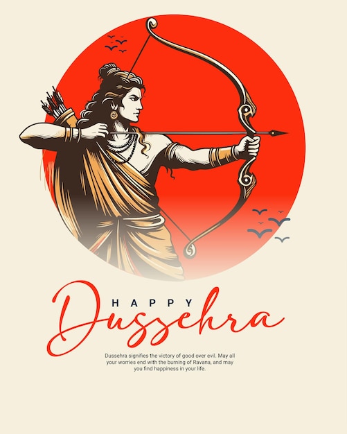 Happy Dussehra and Subh Vijayadashami with ravan dahan social media post banner template