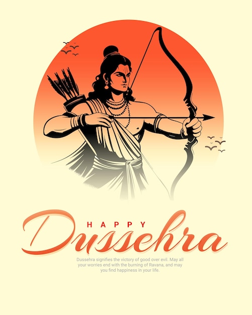 Vector happy dussehra and subh vijayadashami with ravan dahan social media post banner template