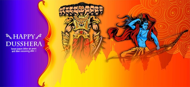 happy dusshera with bow and Lord Rama killing Ravana in Navratri festival of India  Vijayadashami