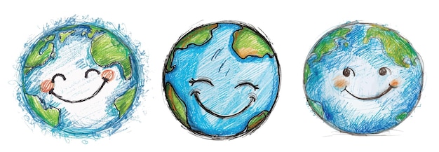 Happy Earth Day Card scribble of a cute earth with smiling face