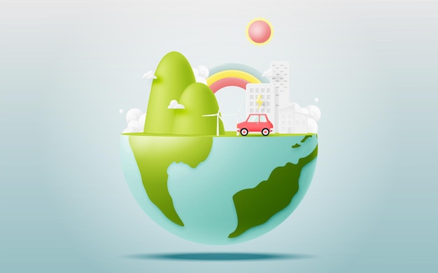 Happy earth day concept art with cute graphic design and pastel color scheme vector illustration