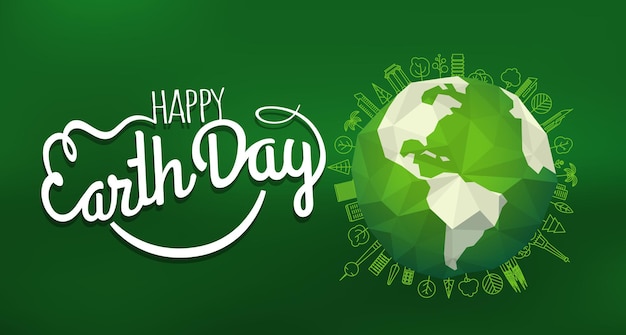 Happy Earth Day concept. Vector logo with the smile on blur background