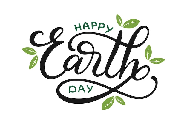 Happy earth day hand lettering in vector