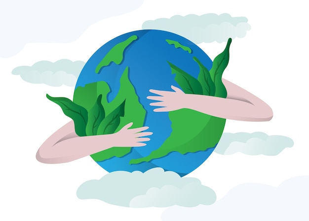 Happy earth day hands holding globe Earth day concept Modern cartoon flat style illustration