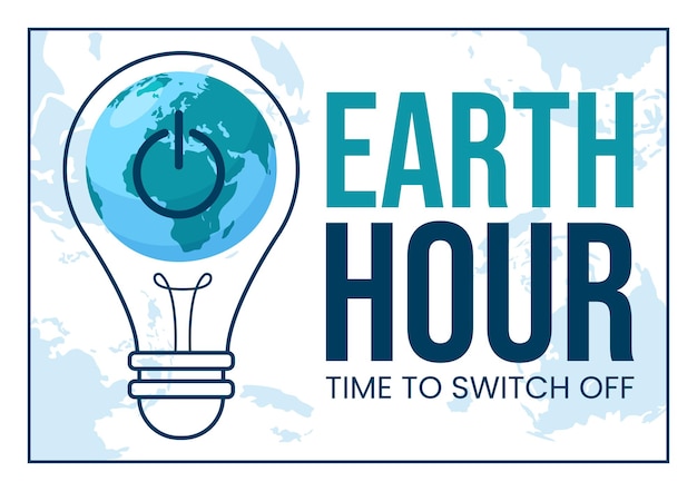 Happy Earth Hour Day Illustration with World Map and Time to Turn Off in Sleep Hand Drawn Templates