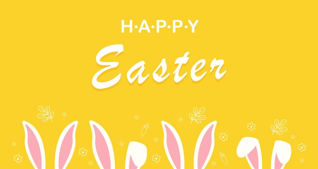 Happy Easter background with rabbit ears vector illustration in cartoon style