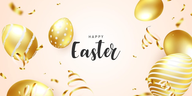 Happy easter background with realistic and golden decorated eggs beautiful design vector illustration