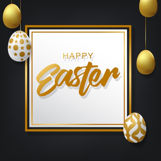 Happy Easter background with realistic golden decorated eggs