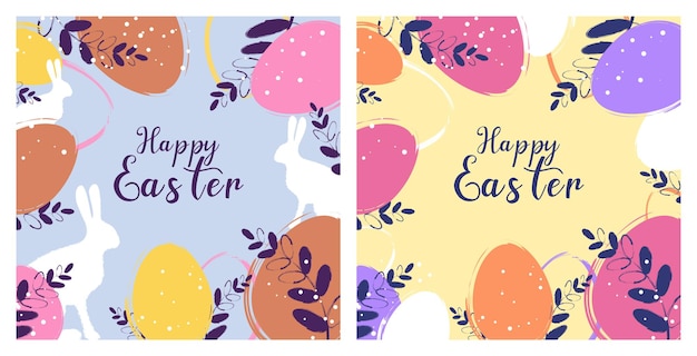 Happy Easter banner Easter design with dots eggs and bunny in pastel colors