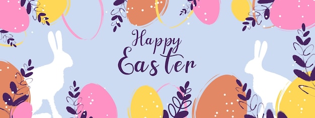 Happy Easter banner Easter design with dots eggs and bunny in pastel colors