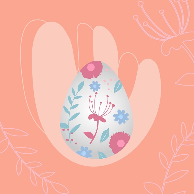 Happy Easter banner poster greeting card Easter egg with flowers in pastel colors