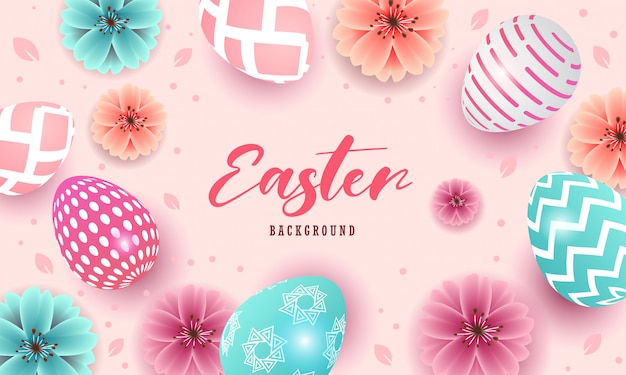 Happy Easter beautiful design with eggs and flowers