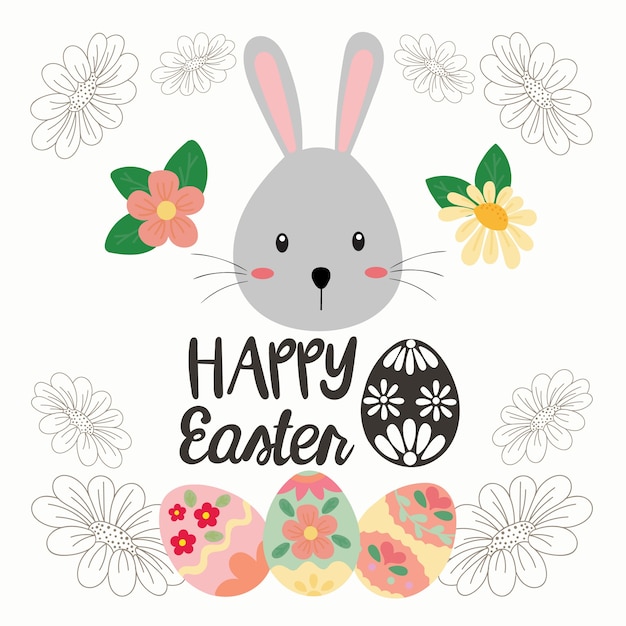 Happy Easter Bunny illustration for Easter greeting card.