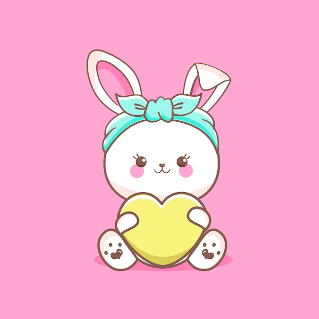 Happy easter bunny rabbit cartoon with heart collection Vector