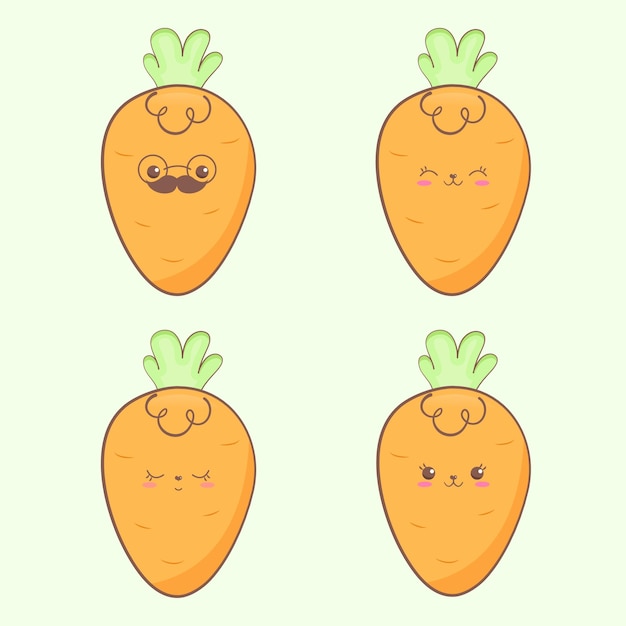 Happy easter bunny with carrot collection Premium Vector