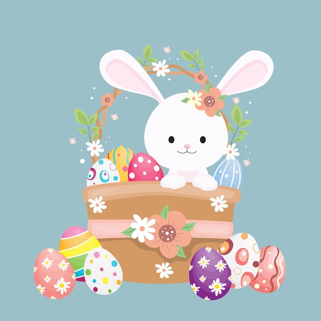 Happy Easter Bunny with Easter Eggs