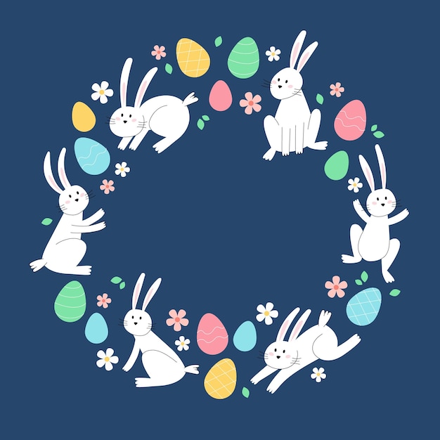 Happy easter card with bunnies and eggs Minimalist