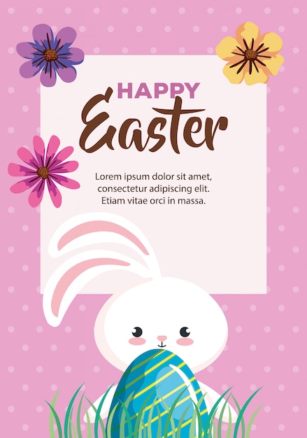 Happy easter card with bunny and egg decorated