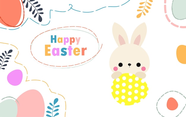 A happy easter card with a bunny and the words happy easter on a white background.