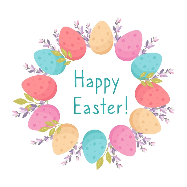 Happy easter card with colorful eggs and lavender