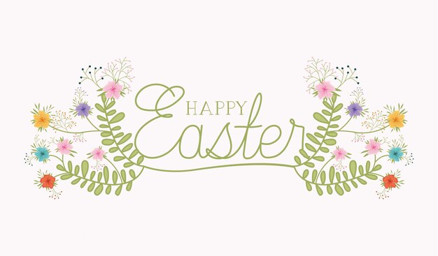 Happy easter card with handmade font and flowers