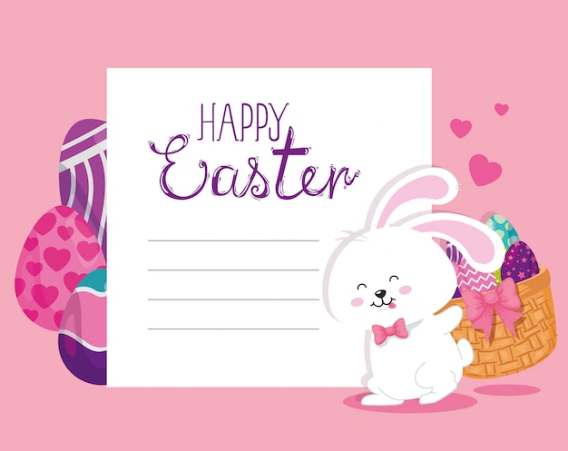 Happy easter card with rabbit and eggs decorated