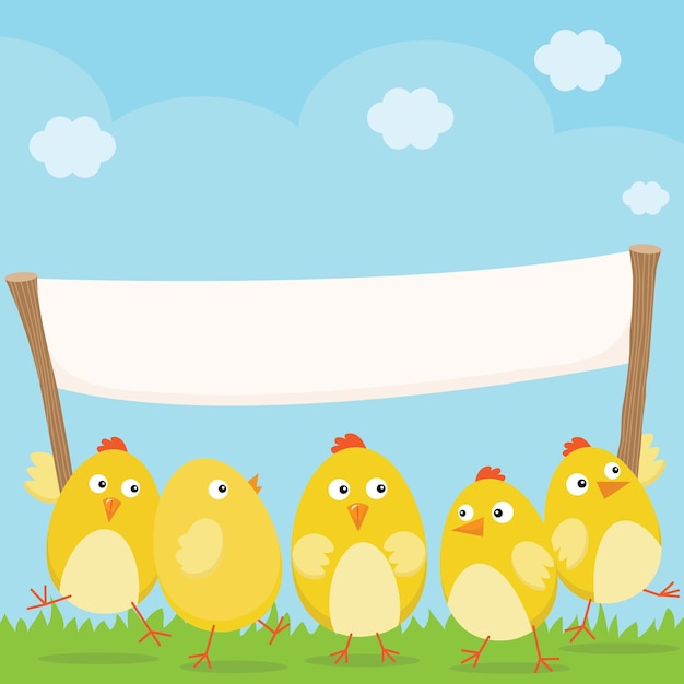 Happy Easter Chicks with large blank flag.