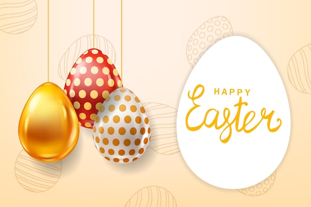 Happy Easter Colored Eggs banner template lettering Realistic shine decorated painted eggs poster