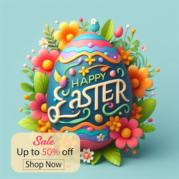 happy easter colorful lettering with flowers colorful easter egg with flowers