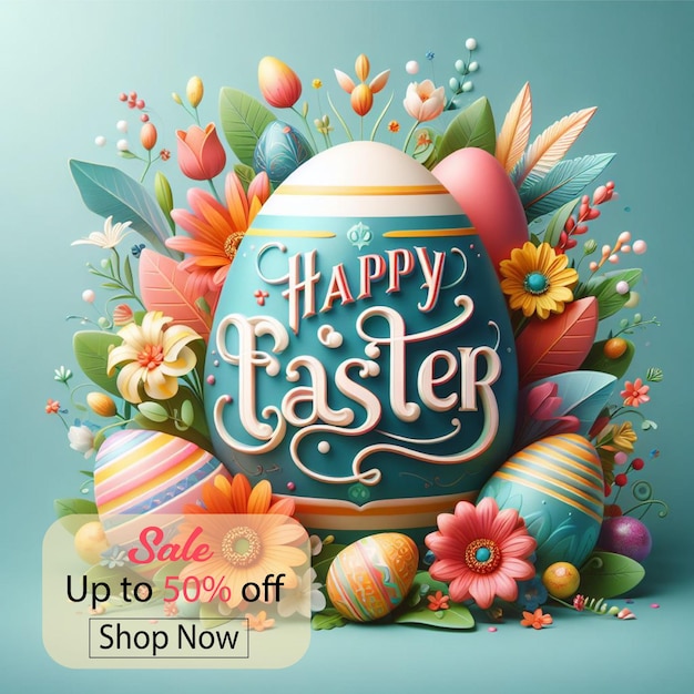 happy easter colorful lettering with flowers colorful easter egg with flowers