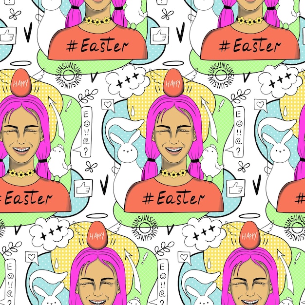 Happy Easter creative conceptual modern hand drawn doodle seamless pattern