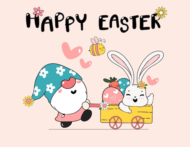 Happy  Easter, cute cartoon doodle drawing illustration  