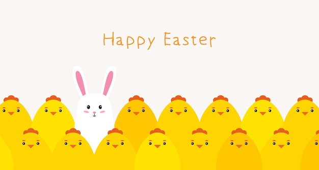 Vector happy easter cute chickens and bunny vector