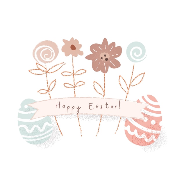 Happy easter cute illustration with eggs and flowers Hand drawn elegant card