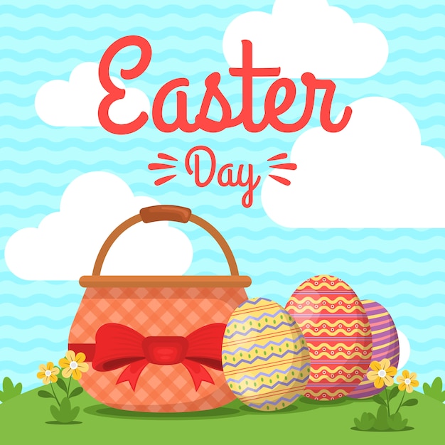 Happy Easter Day Background With Cute Illustration