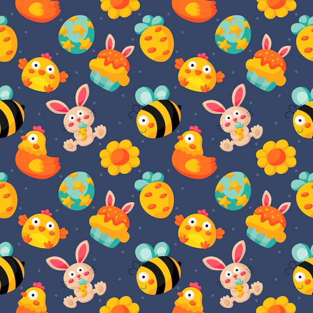 Happy Easter day cute seamless pattern bunny and carrot rabbits isolated on blue background