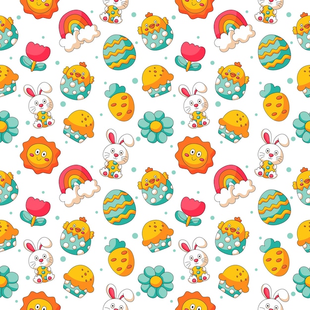 Happy Easter day cute seamless pattern bunny and carrot rabbits isolated on white background