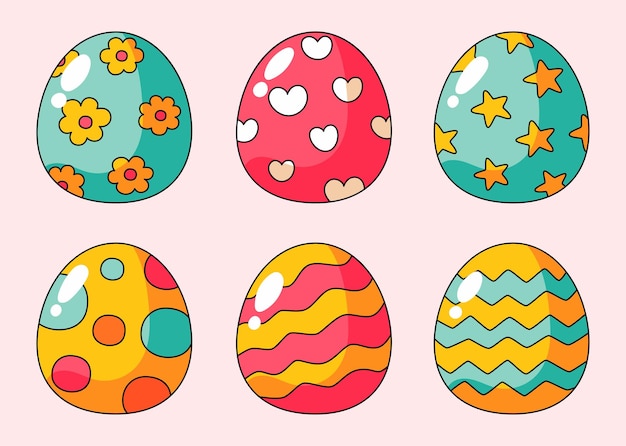 happy easter day egg collection isolated on pink background