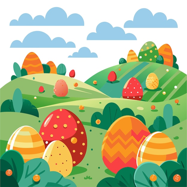 Happy Easter Day Eggs Hunt Kids Flat Illustration Design Wallpaper Background Template