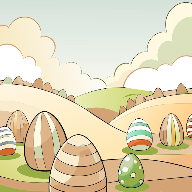 Happy Easter Day Eggs Hunt Kids Flat Illustration Design Wallpaper Background Template