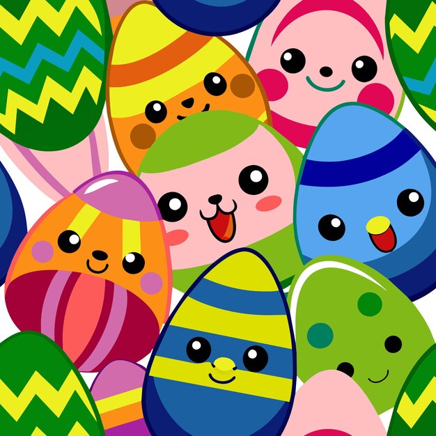 Happy Easter Day Eggs Hunt Kids Flat Illustration Design Wallpaper Background Template