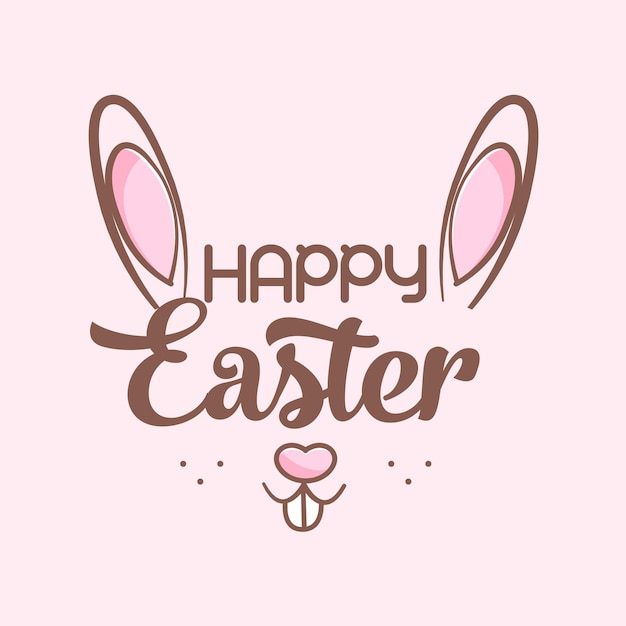 Happy easter day pink card with cute rabbit Premium Vector