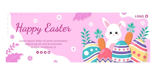 Happy Easter Day Twitter Cover Template Flat Illustration Editable of Square Background