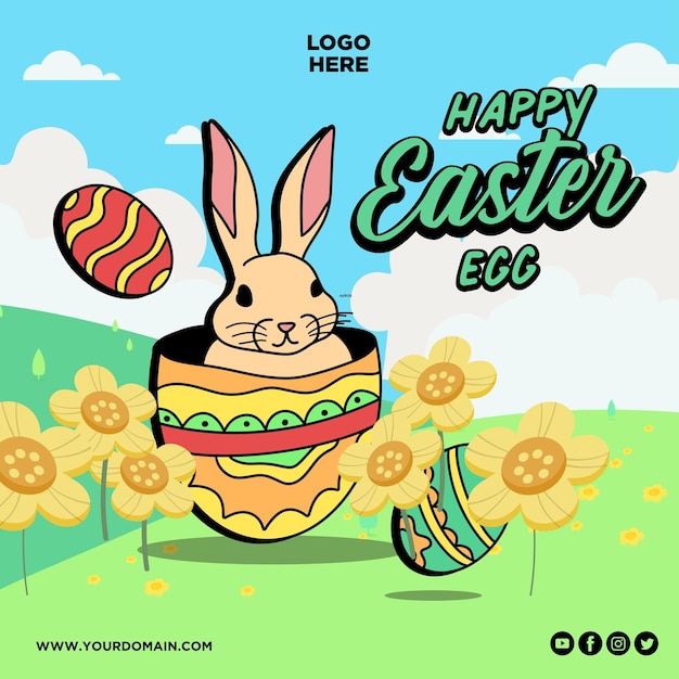 Happy easter day with colorfull background rabbit and egg for social media greeting