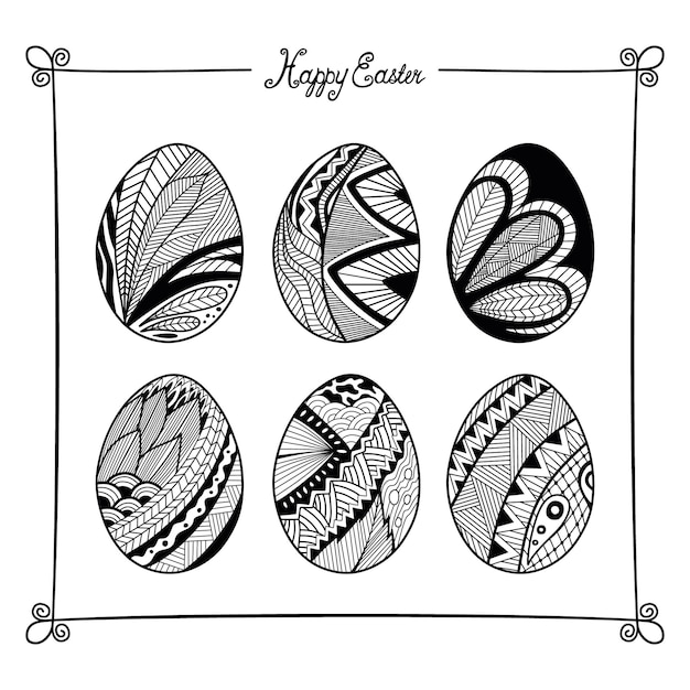 Happy Easter Easter Eggs Doodles set