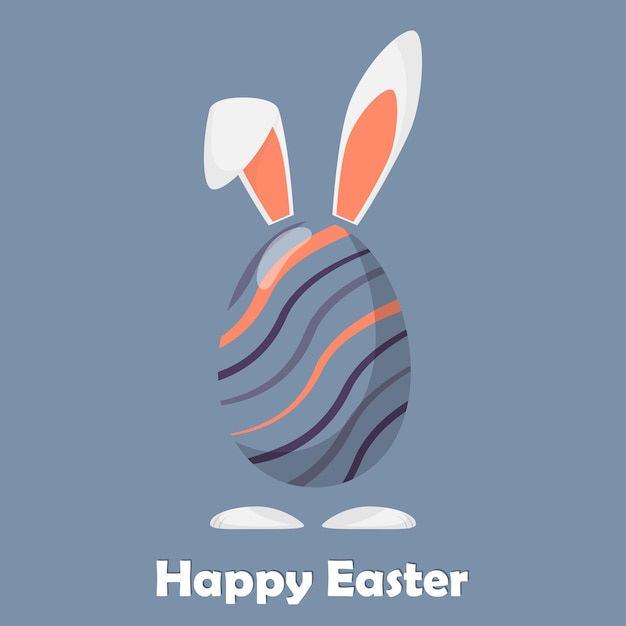 Happy easter egg with rabbit ears and paws Easter card design Vector illustration in flat style