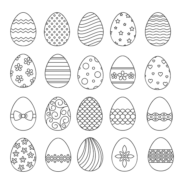 Happy easter eggs thin line   icons  