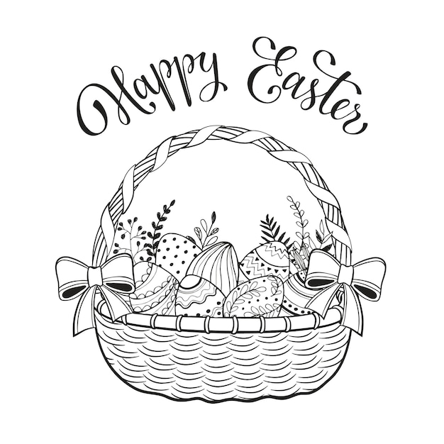 Happy Easter greeting card in sketch style.