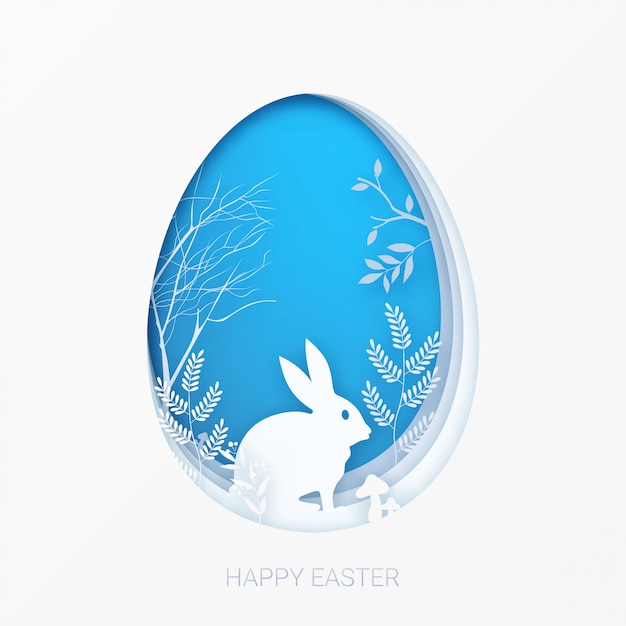 Vector happy easter greeting card template in 3d abstract paper cut art.